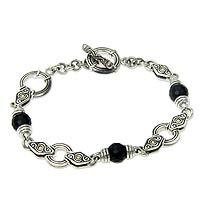 Gold accent onyx link bracelet,