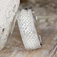 Sterling silver cuff bracelet, Pandan Weaving