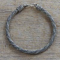 Men's sterling silver braided bracelet, 'Wyvern Mystique' - Men's Hand Made Textured Silver Braided Bracelet
