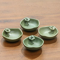 Ceramic condiment bowls Plumeria set of 4 Indonesia