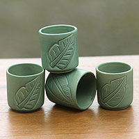 Ceramic cups Bay Leaf set of 4 Indonesia