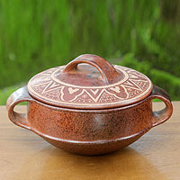 Ceramic serving dish, 'Lombok Sun' - Hand Crafted Terracotta Serving Dish and Lid from Indonesia