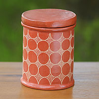 Ceramic jar, 'Sun Echo' - Hand Made Brown Terracotta Jar and Lid