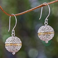 Gold accent dangle earrings, 'Shining Lantern' - Sterling Silver and Gold Accent Dangle Earrings