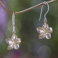 Gold accent flower earrings, 'Golden Frangipani' - Sterling Silver Earrings with Gold Accent