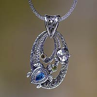 Blue topaz pendant necklace, Mother Sea Turtle