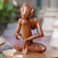 Wood statuette Man Doing Yoga Indonesia