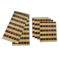 Natural fibers table runner and placemats Denpasar Evening set for 4 Indonesia