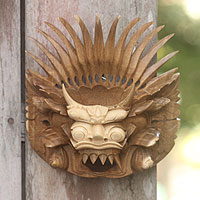 Wood mask, 'Barong Sae' - Hand Carved Balinese Barong Wall Mask