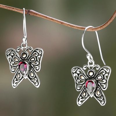 Gold accent garnet dangle earrings, Magical Monarch