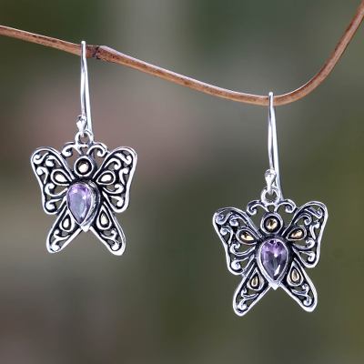 Gold accent amethyst dangle earrings, Magical Monarch