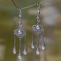 Cultured pearl chandelier earrings, 'Moonlight Waltz' - Ornate Indonesian Chandelier Earrings with Cultured Pearls