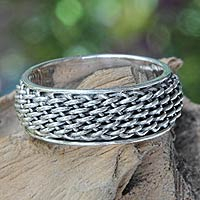 Sterling silver band ring, 'Amlapura Weave' - Women's Woven Silver Band Ring