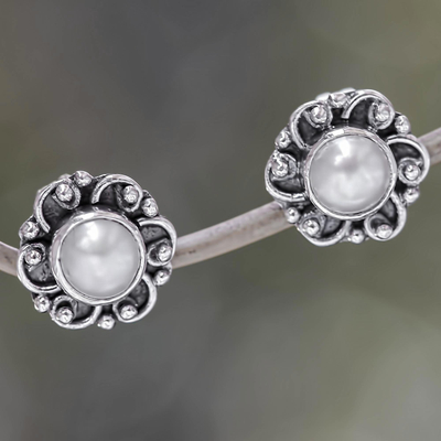 Pearl flower stud earrings, Moonlit Blossoms
