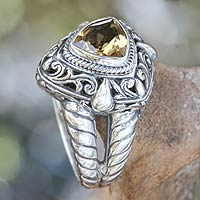 Citrine cocktail ring, 'Golden Sorceress' - Balinese Golden Citrine and Sterling Silver Cocktail Ring