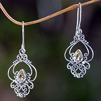Citrine dangle earrings, 'Golden Arabesque' - Ornate Citrine and Sterling Silver Dangle Earrings