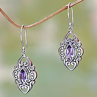 Amethyst dangle earrings, 'Royal Seal' - Sterling Silver and Amethyst Earrings from Bali