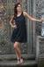 Sleeveless cotton A-line dress, 'Melati in Black' - Fair Trade Sleeveless Short Black Cotton Sundress thumbail