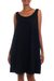Sleeveless cotton A-line dress, 'Melati in Black' - Fair Trade Sleeveless Short Black Cotton Sundress (image 2a) thumbail