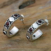 Garnet half-hoop earrings,