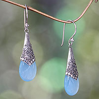 Chalcedony dangle earrings, 'Puncak Jaya in Blue' - Light Blue Chalcedony and Sterling Silver Dangle Earrings