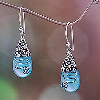 Chalcedony and blue topaz dangle earrings, 'Kintamani Plateau' - Blue Chalcedony and Blue Topaz Silver Earrings from Bali