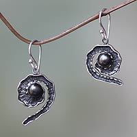 Black cultured pearl dangle earrings,