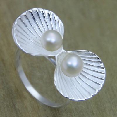 Solid silver rings - Pearl and Sterling Silver Seashell Ring for Women
