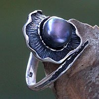 Black cultured pearl cocktail ring,