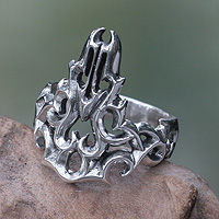 Men's sterling silver ring, 'Tongues of Fire' - Modern Abstract Sterling Silver Men's Ring Handmade in Bali