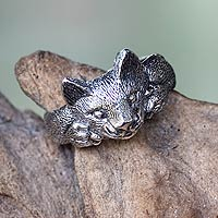 Men's sterling silver ring, 'Feisty Ocelot' - Unique Men's Ocelot Ring Crafted from Sterling Silver