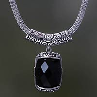 Onyx pendant necklace, 'Altar' - Fair Trade Pendant Necklace with Onyx and 925 Silver