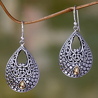 Gold accented dangle earrings, 'Dandelion Dew' - Sterling Silver and 18k Gold Accent Dangle Earrings