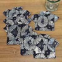 Cotton coasters Midnight Fireworks set of 6 Indonesia