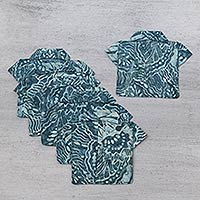 Cotton coasters Blue Forest set of 6 Indonesia