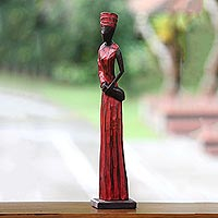 Wood sculpture, 'Lady Merchant' - Indonesian Merchant Woman Wood Sculpture from Bali Artisan