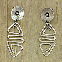 Sterling silver dangle earrings, 'Sumatra Glyph' - Contemporary Sterling Silver Dangle Earrings from Bali