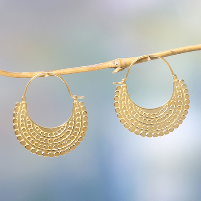 Gold plated hoop earrings, 'Golden Crescent' - Artisan Crafted 22k Gold Plated Hoop Style Earrings