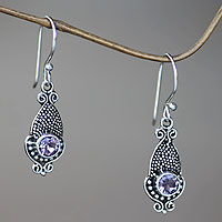 Amethyst dangle earrings, 'Purple Cephalopod' - Amethyst and Sterling Silver 925 Earrings with Squid Motif