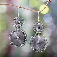 Sterling silver dangle earrings, 'Florid Suns' - Ornate Sterling Silver Dangle Earrings Hand Made in Bali
