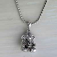 Sterling silver pendant necklace, 'Lord Ganesha' - Balinese Hand Crafted Sterling Silver Hindu Pendant Necklace