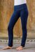 Cotton full length yoga pants, 'Kintamani in Blue' - Artisan Crafted Long Cotton-Lycra Yoga Pants in Dark Blue thumbail