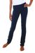 Cotton full length yoga pants, 'Kintamani in Blue' - Artisan Crafted Long Cotton-Lycra Yoga Pants in Dark Blue (image 2c) thumbail