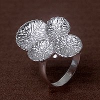 Sterling silver cocktail ring, 'Antanan Leaves' (Indonesia)