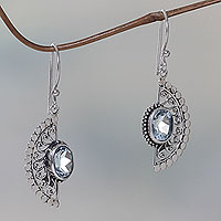 Blue topaz dangle earrings, 'Blue Eyes' - Sterling Silver Hook Earrings with Blue Topaz Gems