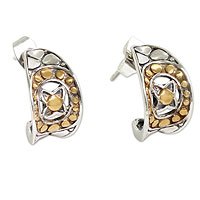 Gold accent sterling silver half hoop earrings,