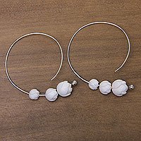 Sterling silver and bone hoop earrings,