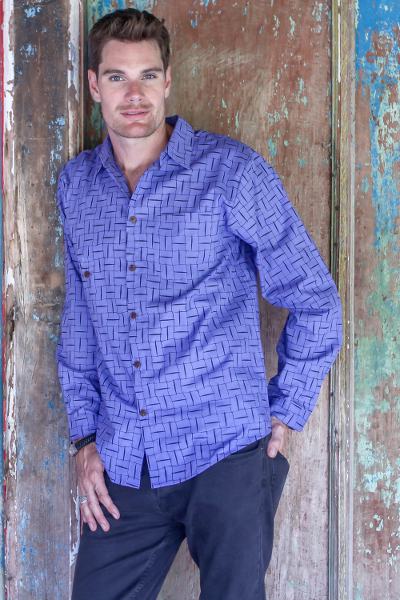 Mens cotton shirt, Bali Weave in Blue