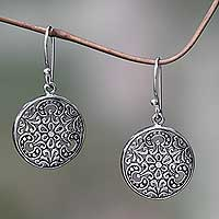 Sterling silver dangle earrings, 'Sacred Moon' - Balinese Handcrafted Sterling Silver Hook Earrings