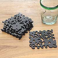 Wood coasters Midnight Jasmine set of 6 Indonesia